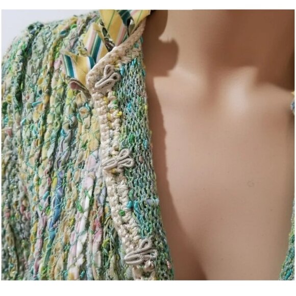 Cici Bianca Cardigan Sweater Ruffled Neckline Art to Wear Handwoven Small/Medium - Picture 9 of 11